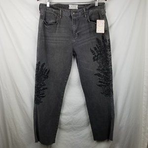 Free People Grey Jeans Womens 30 Embroidered